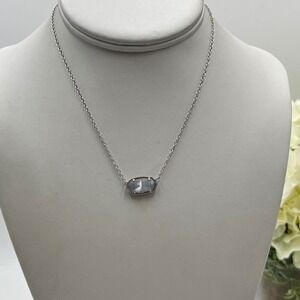 Kendra Scott Elisa Slate Cat's Eye glass‎ Pendant Rhodium Plated Necklace